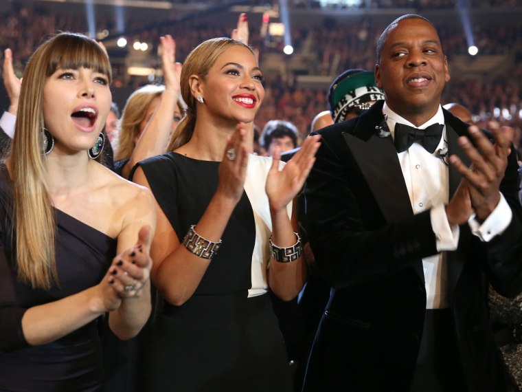 Jessica Biel cheered with Beyonce and Jay-Z.