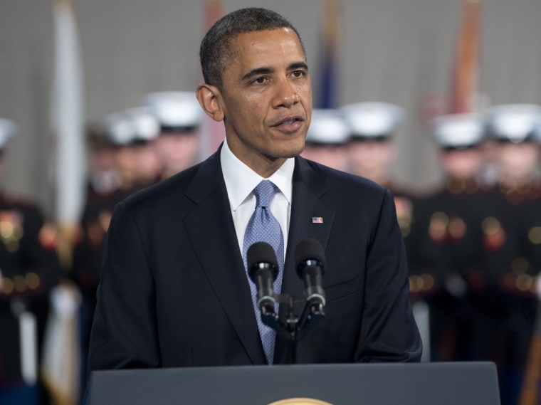 President Barack Obama speaks during an Armed Forces Farewell Tribute in honor of outgoing Secretary of Defense Leon Panetta at Joint Base Myer-Henderson in Arlington, Va., Feb. 8, 2013.
