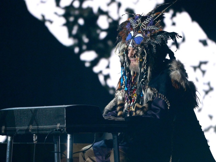Dr. John's flamboyant headdress attracted attention when he performed with The Black Keys.