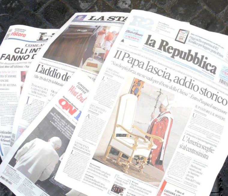 Italian newspapers' reaction to the pope's decision to step down.