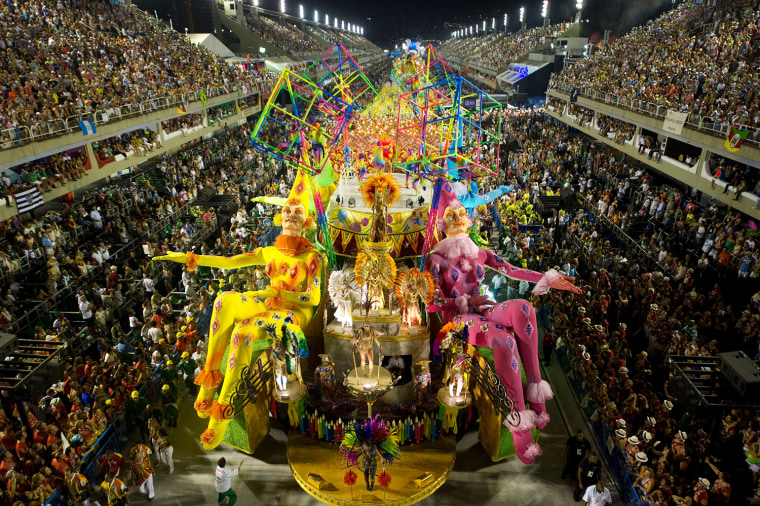 The Grande Rio samba school performs during Carnival at the Sambadrome in Rio de Janeiro, Brazil on Feb. 12.