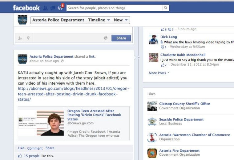 The Astoria Police Department's Facebook page.