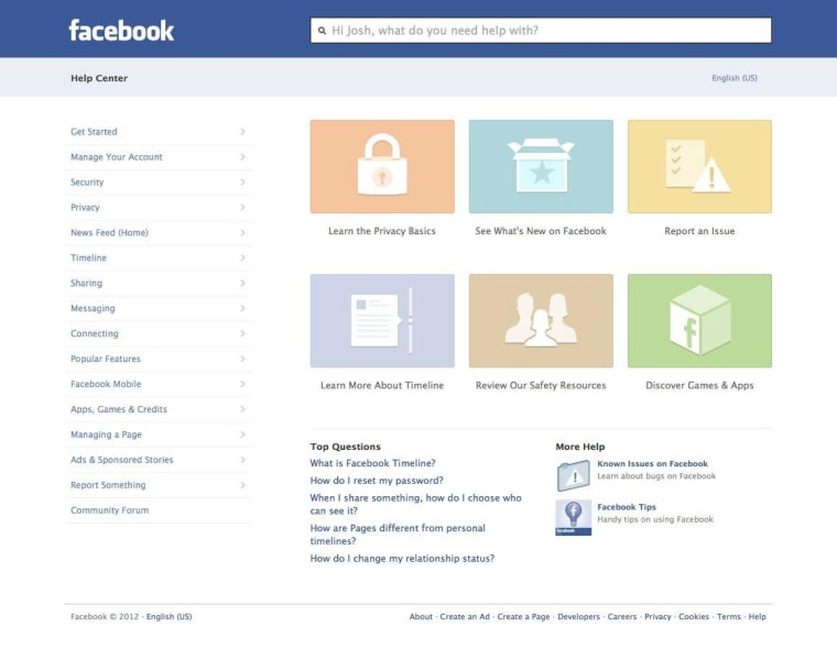 Facebook's new Help Center.