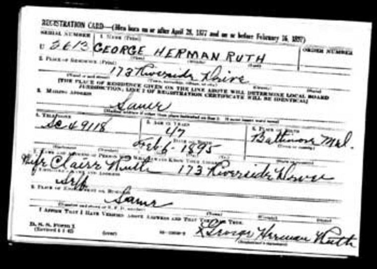 Babe Ruth's World War II draft card