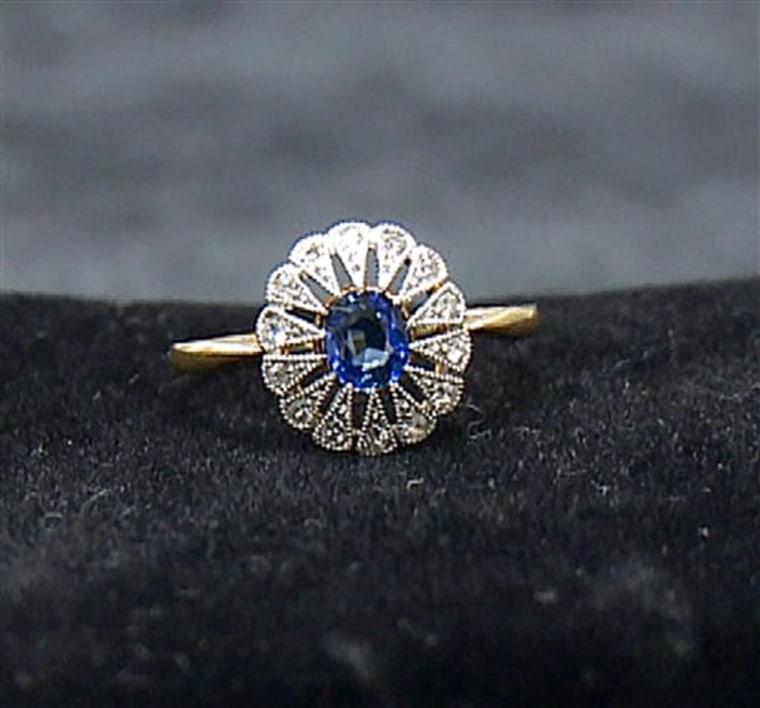 A diamond and sapphire ring recovered from the Titanic. Although single pieces of jewelry have been on display, their Atlanta debut is the first time the majority of the collection has been available to the public.