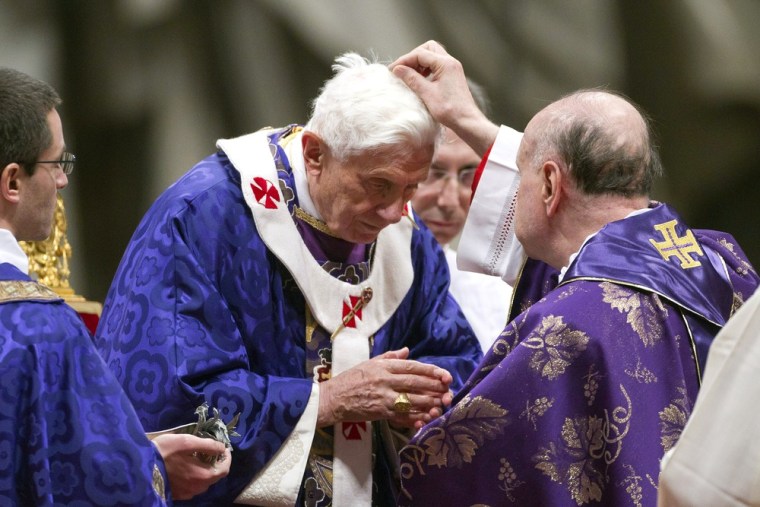 Pope Benedict XVI leads the Ash Wednesday service at St. Peter's Basilica on Wednesday.