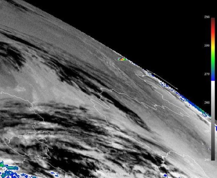IR3.9 image of the thermal impact of the Russia meteor taken by Meteosat-9 satellite on Friday.