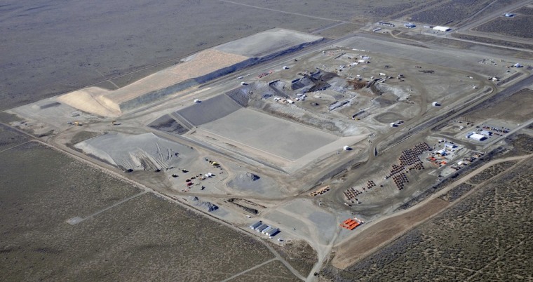 The disposal facility for mixed and low-level radioactive waste at the Hanford Nuclear Reservation in Washington state is shown in an aerial image.