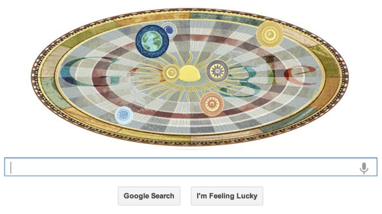 This animated medieval model of the heliocentric solar system is a Google Doodle celebrating astronomer Nicolaus Copernicus' 540th birthday.