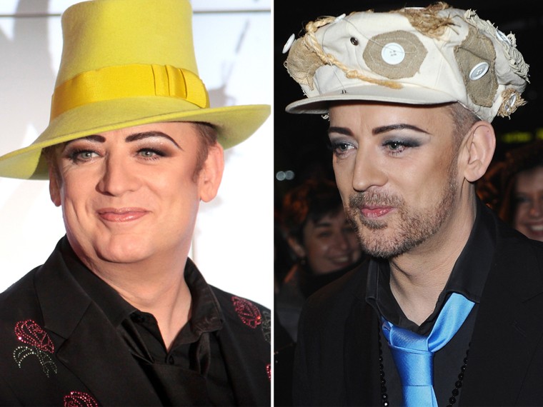 Boy George in 2011, left, and after weight loss in 2013, on right.