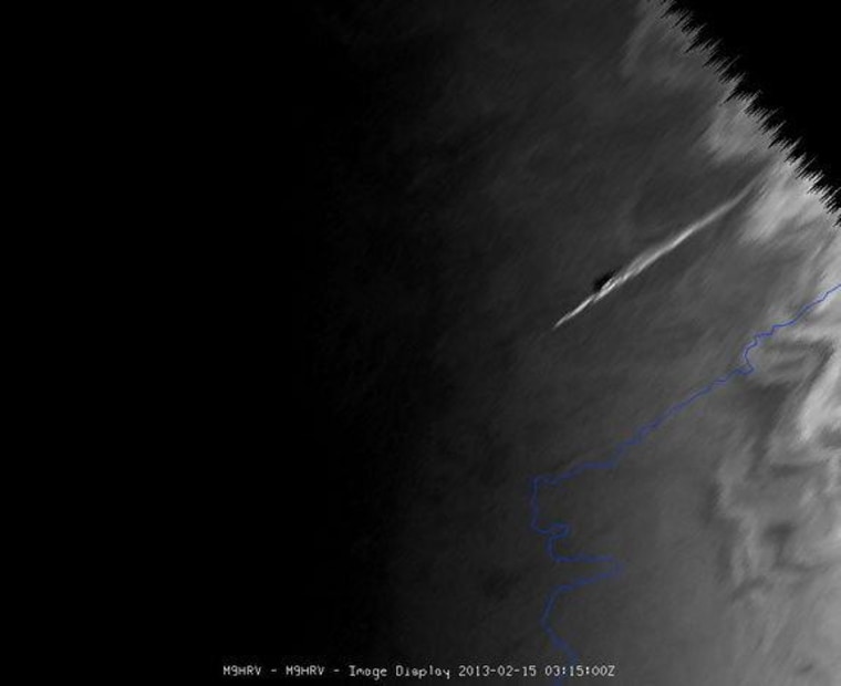 The meteor that exploded over the Urals of central Russia on Friday was seen by Meteosat-9, at the edge of the satellite view.
