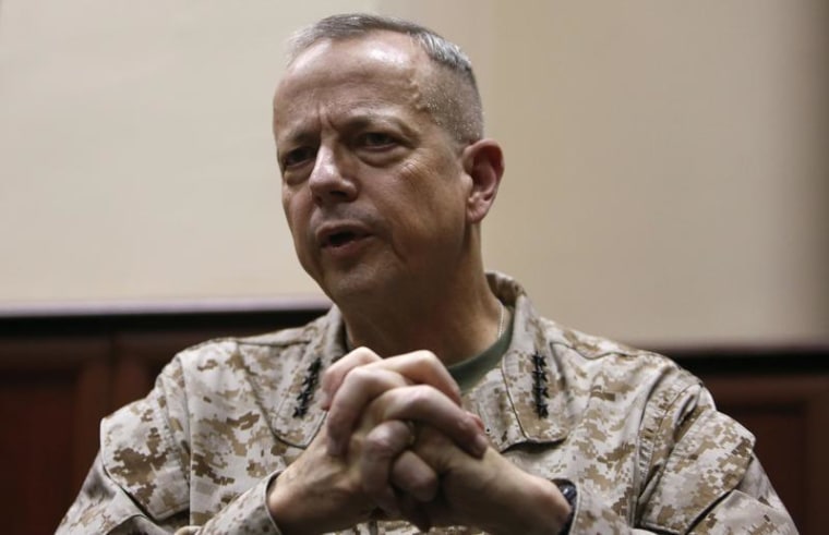 General John Allen speaks during an interview in Kabul on February 9, 2013.