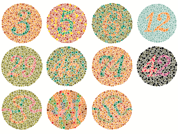 These charts are used to test whether people have color vision deficiencies.