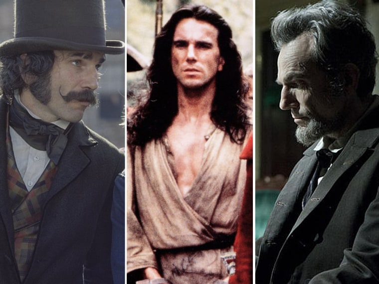 Day-Lewis undergoes incredible physical transformations for his roles. From left, the actor in \"Gangs of New York,\" \"The Last of the Mohicans,\" and \"Lincoln.\"
