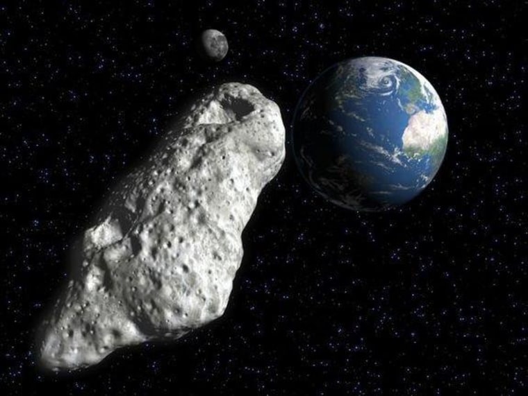 An artist's illustration of an asteroid flying near Earth.