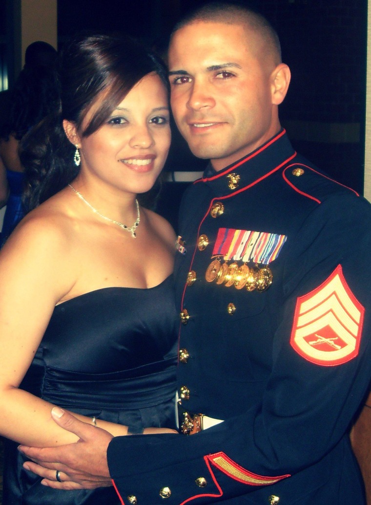 Marine Staff Sgt. Javier Ortiz-Rivera was heavily decorated in life. After dying in action, he was awarded the Bronze Star. In 2009, he and his wife, Veronica (left), attended the Marine Corps Ball.