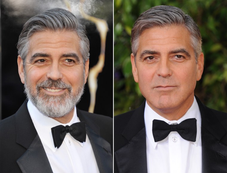 George Clooney with and without his Oscar beard.