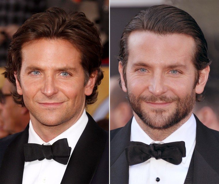 Bradley Cooper with and without his Oscar scruff.