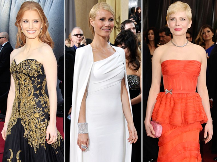 Actresses Jessica Chastain, Gwyneth Paltrow and Michelle Williams at the 84th annual Academy Awards.