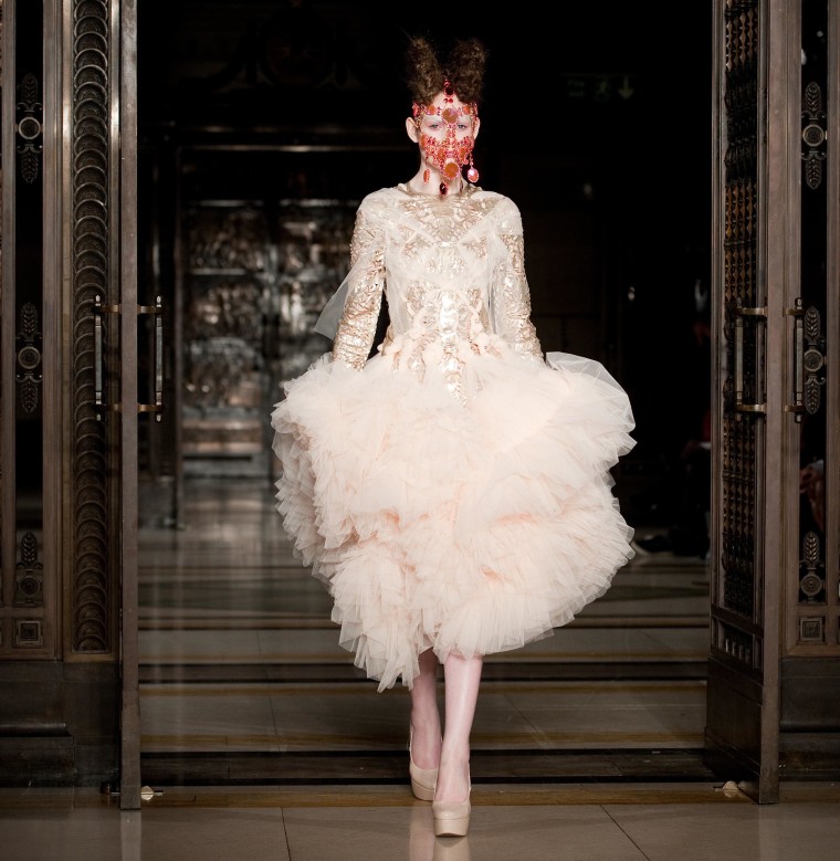 Pretty in soft pink at the Inbal Spector presentation in London.