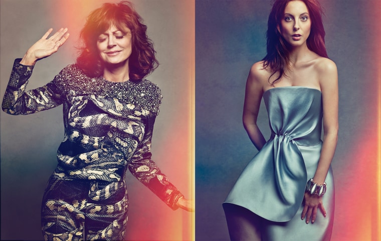 Beauty runs in this family: Susan Sarandon, in a snake dress by Lanvin, and her daughter Eva Amurri Martino, in Giorgio Armani, pose for Neiman Marcus.