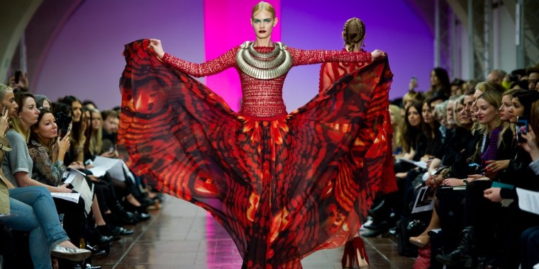 A model spreads her wings during the Fyodor Golan show at London Fashion Week Autumn/Winter on Feb. 17.