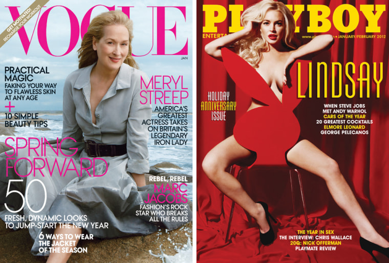 Meryl Streep, left, on the cover of Vogue, and Lindsay Lohan on the cover of Playboy.