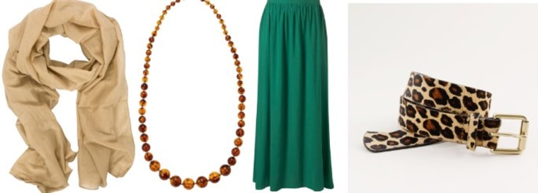 Modstrom camel scarf; Target bead necklace; Topshop maxi skirt; J.Crew leopard belt