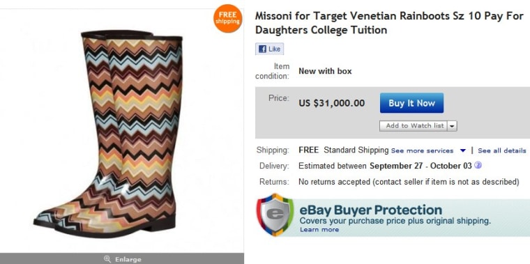 No returns accepted for these Missoni for Target boots, selling for a steep price.