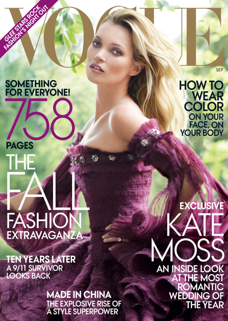 Newlywed Kate Moss graces the September issue of Vogue magazine.