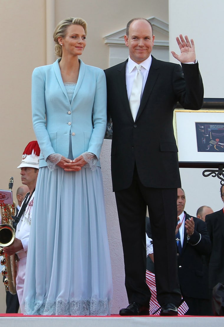 Prince Albert II of Monaco and Princess Charlene of Monaco at the Prince's Palace after their civil wedding on July 1.
