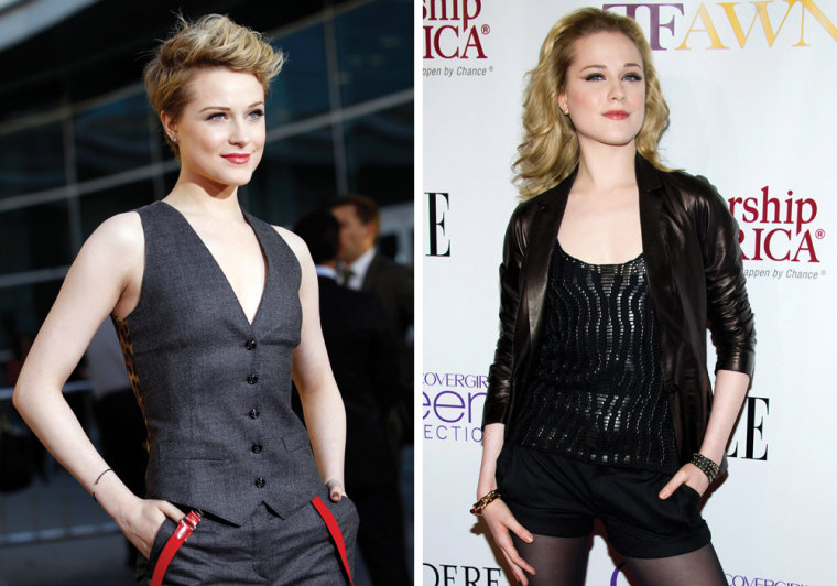 Evan Rachel Wood on Tuesday in Hollywood, left, and in New York in May.