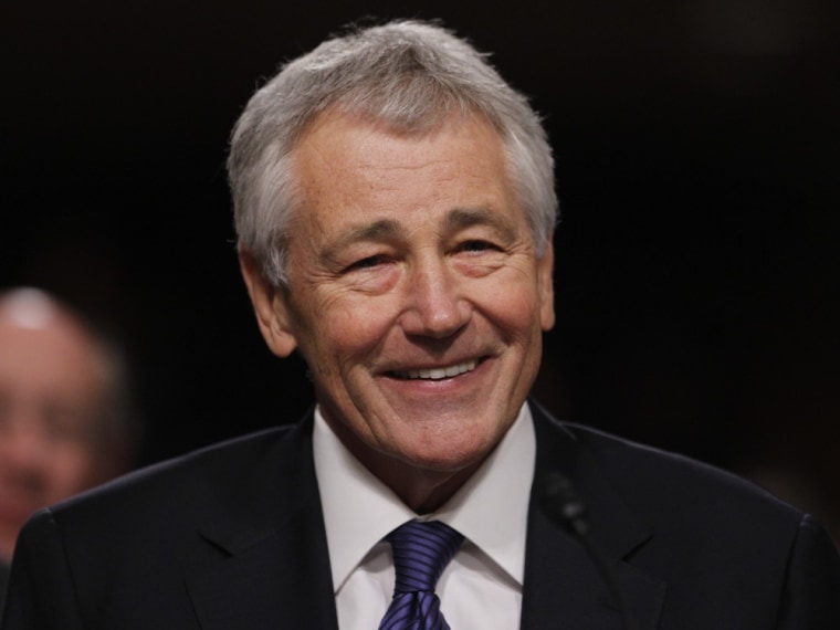 Former Senator Chuck Hagel, R-Neb., testifies during a Senate Armed Services Committee hearing on his nomination to be Defense Secretary, on Capitol Hill, in this Jan. 31, 2013, file photo.