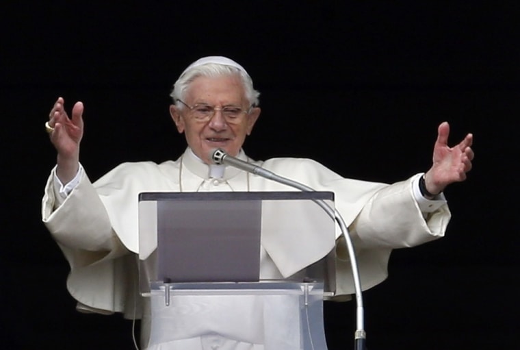 Pope Benedict XVI leads his last Sunday Angelus prayer before he steps down in Saint Peter's Square at the Vatican on Feb. 24.