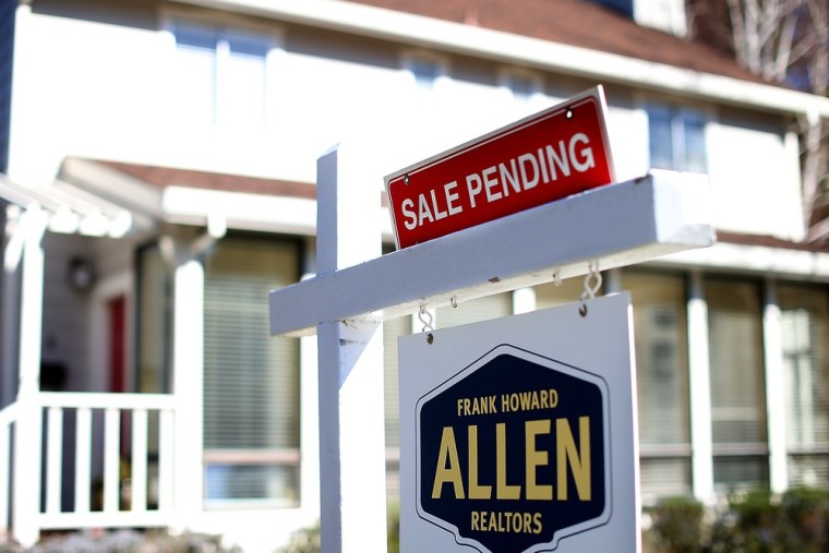 A sale pending sign stands in front of a home for sale on February 21, 2013 in Larkspur, California.