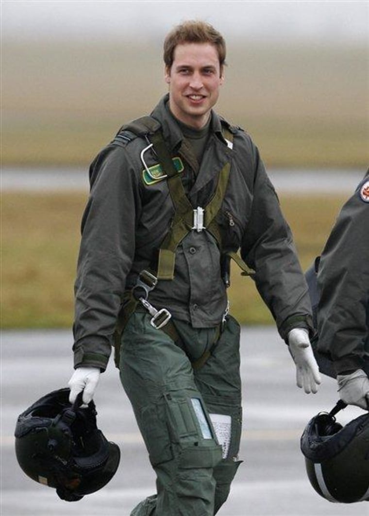 Prince William is seen during his training at airbase RAF Cranwell in January 2008.