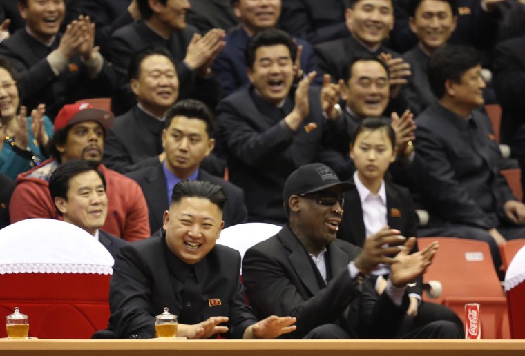 Kim Jong Un Dennis Rodman Share A Laugh At Basketball Game In Pyongyang