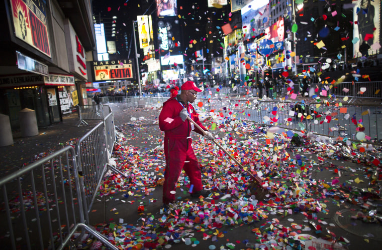 The last pieces of confetti have been swept up by the NYC