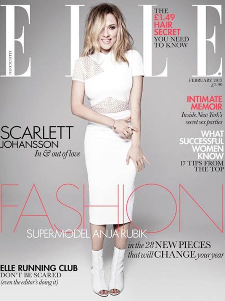 Scarlett Johansson on the cover of the February, 2013 issue of Elle UK.