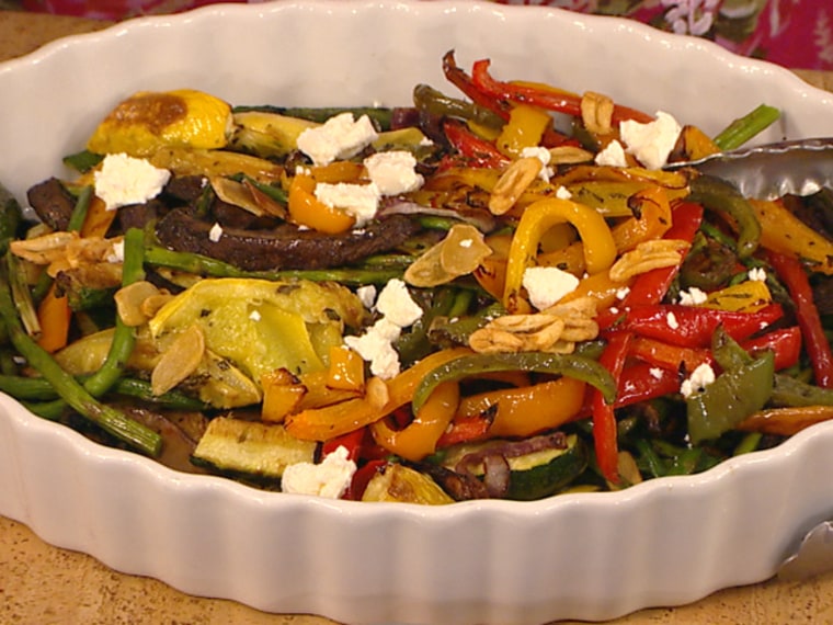 Tray a yummy roasted Greek-style vegetable salad.