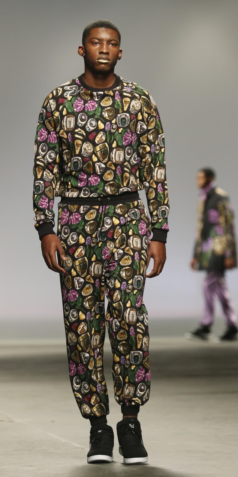 Flower power? A model presents a creation from the MAN Autumn/Winter 2013 collection during