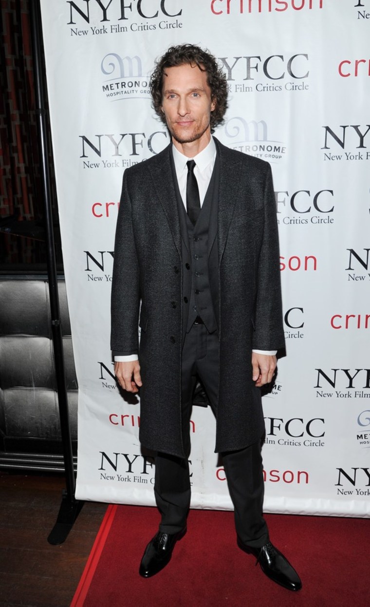 Eat up! Matthew McConaughey arrives at the New York Film Critics Circle awards dinner on Monday.