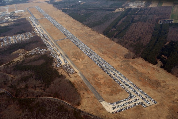 Airport runway parking lot for Sandydamaged vehicles