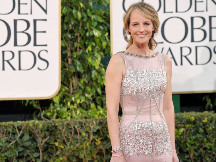 Helen Hunt poses in a sophisticated metallic number.