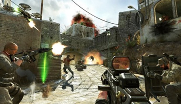 This undated publicity image released by Activision shows soldiers and terrorists battling in the streets of Yemen in a scene from the video game, “Call of Duty: Black Ops II.”