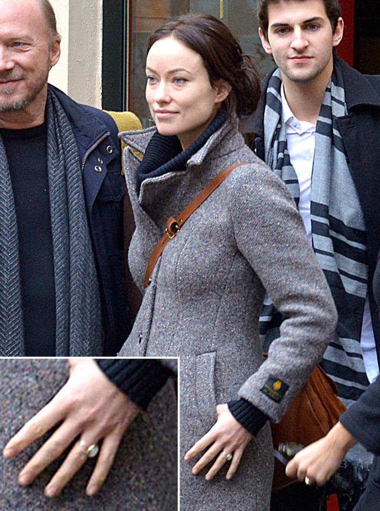 Olivia Wilde's new engagement ring from Jason Sudeikis is visible during a visit to Rome.