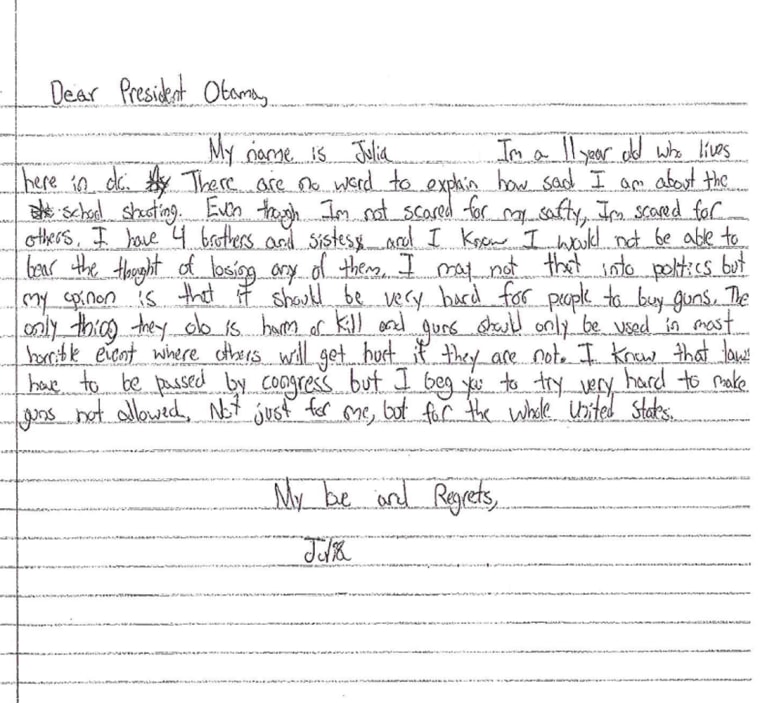 Julia, 11, sent this letter to the White House.