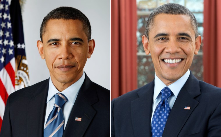 The new official portrait, right, was taken on December 6, 2012. The previous one (left) is from 2009.
