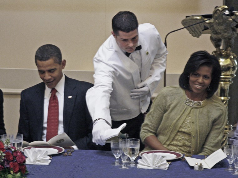 President Obama dines at the inaugural luncheon in 2009. Inauguration meals have come a long way since the days of the founding fathers, when the president often ate alone.