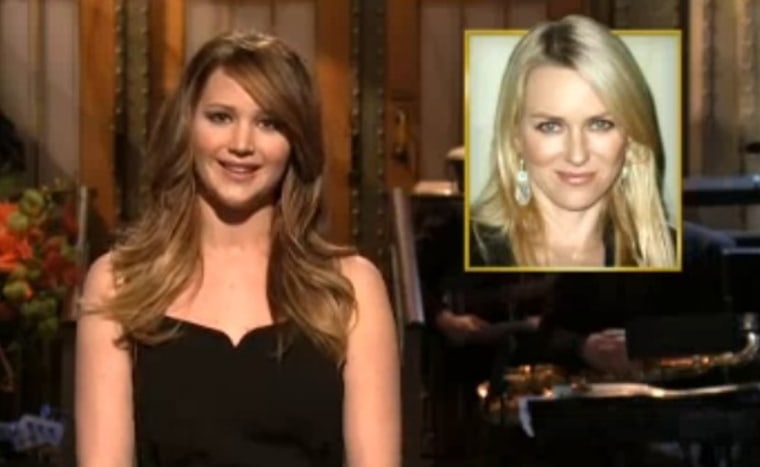 Jennifer Lawrence dissed fellow Oscar nominee Naomi Watts (inset) on \"Saturday Night Live.\"